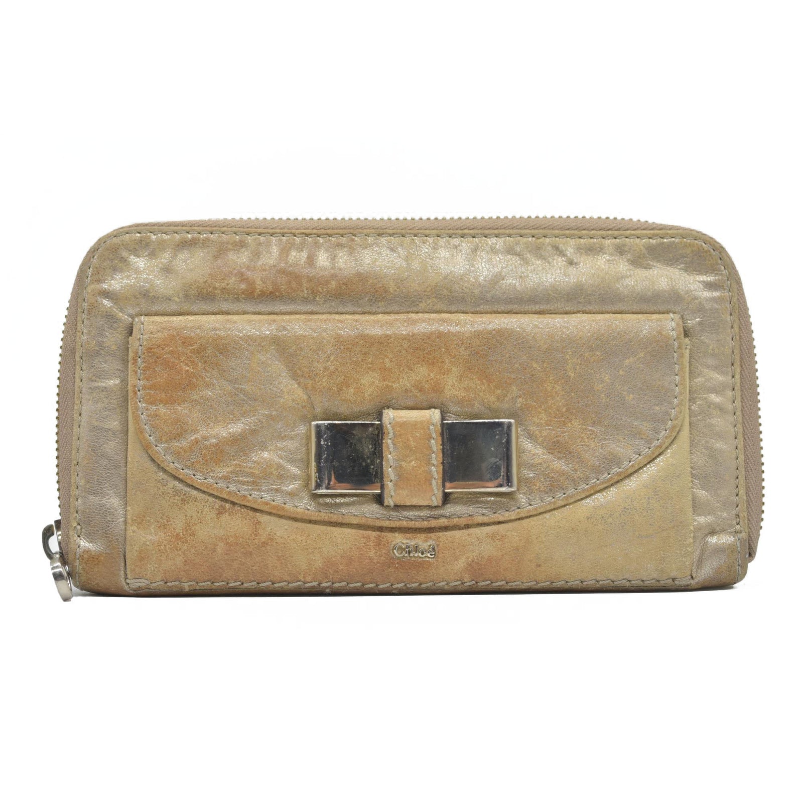 $690 Chloe Lily Leather Zip Around Long Wallet Purse Gold