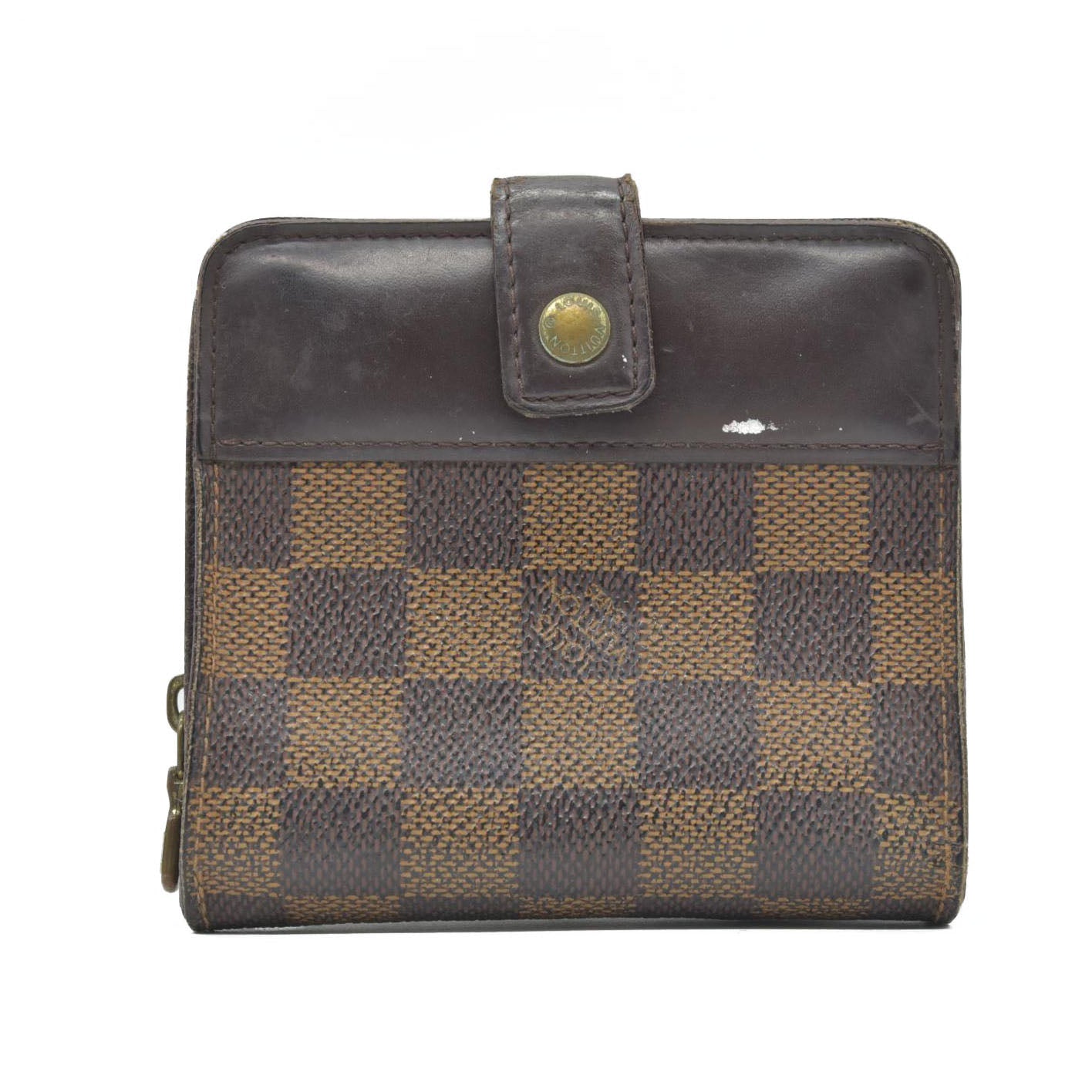 $610 1998 Louis Vuitton Damier Ebene Compact Zip Bifold Wallet Brown CA0968