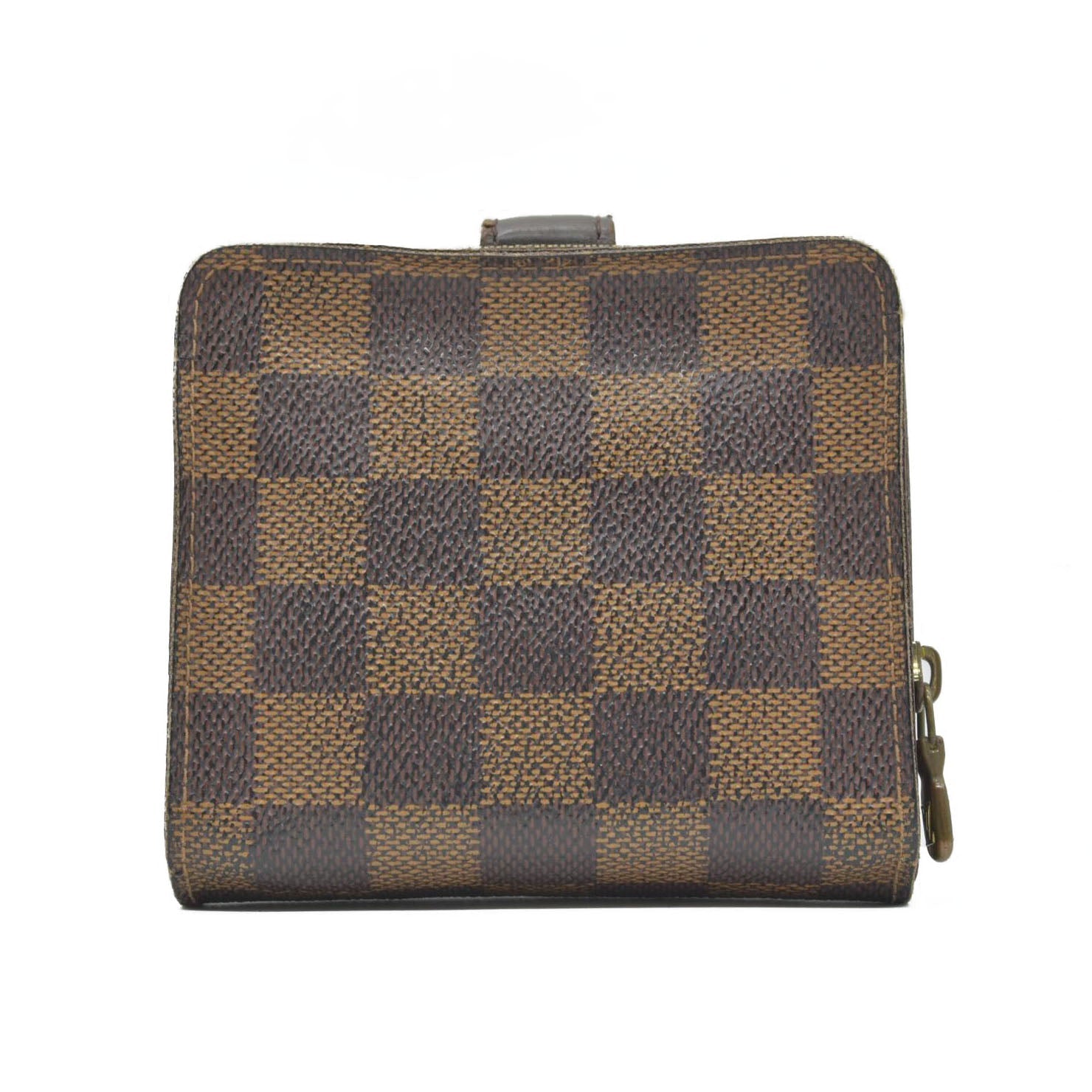 $610 1998 Louis Vuitton Damier Ebene Compact Zip Bifold Wallet Brown CA0968