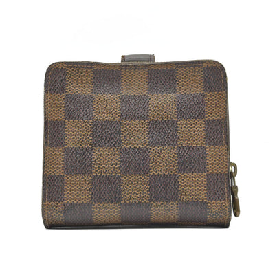 $610 1998 Louis Vuitton Damier Ebene Compact Zip Bifold Wallet Brown CA0968