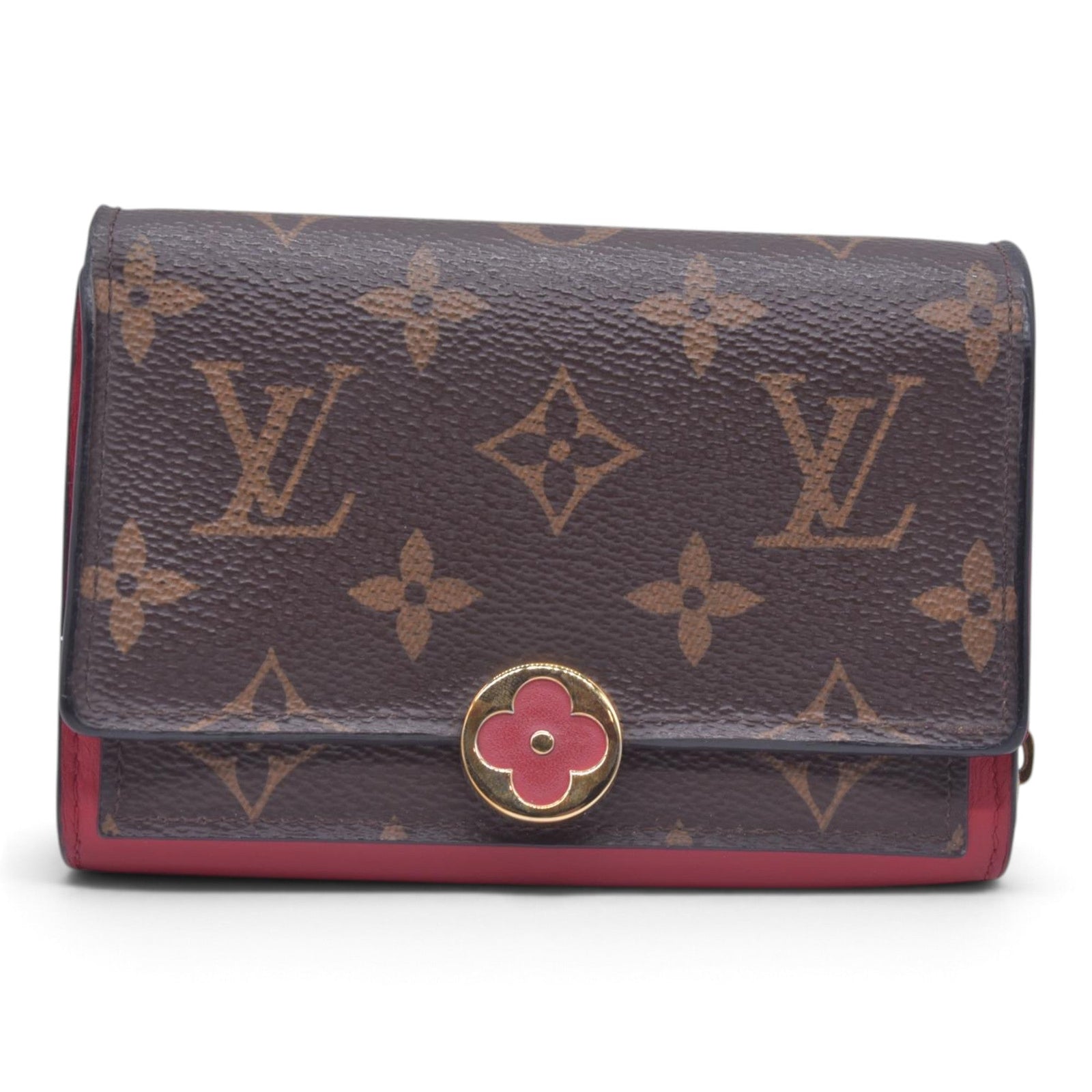 $680 LOUIS VUITTON LV Monogram Victorine Compact Wallet Red CONSIGNMENT 10021562