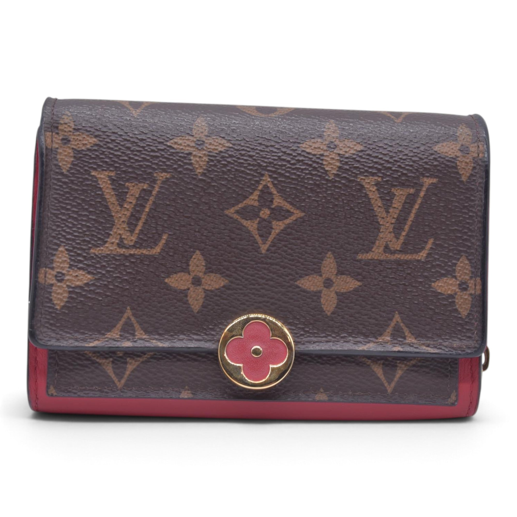 $680 LOUIS VUITTON LV Monogram Victorine Compact Wallet Red CONSIGNMENT 10021562