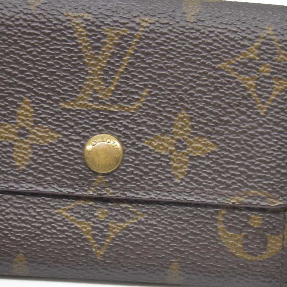 Louis Vuitton Monogram Porte Monnaie Plat Coin Purse Wallet Brown
