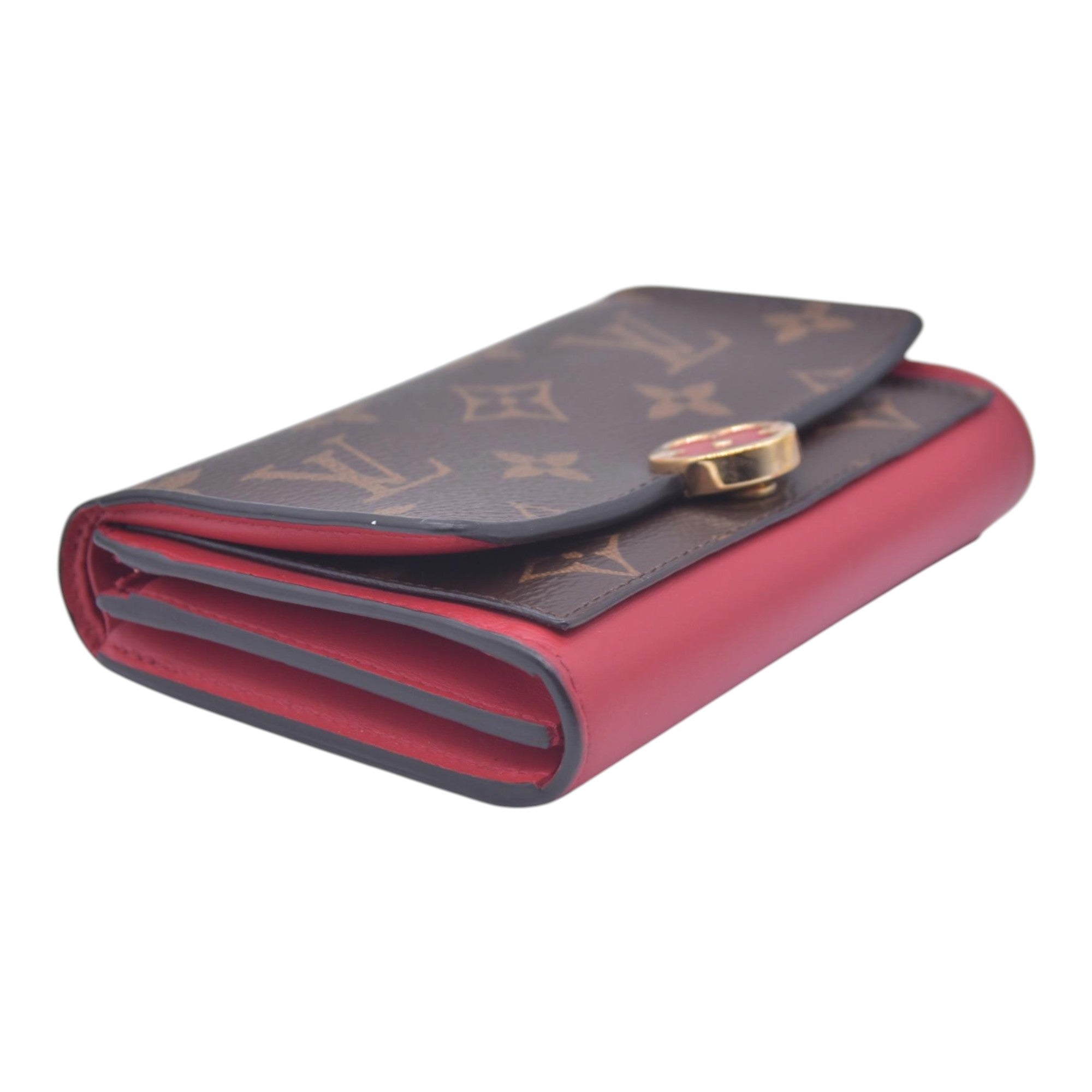 $680 LOUIS VUITTON LV Monogram Victorine Compact Wallet Red CONSIGNMENT 10021562