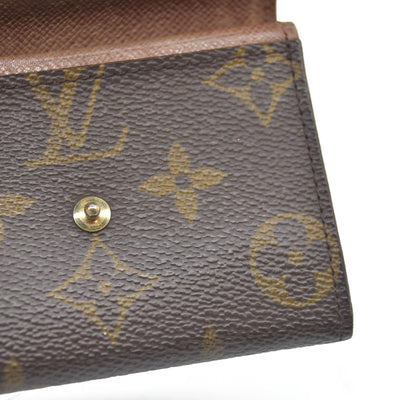 Louis Vuitton Monogram Porte Monnaie Plat Coin Purse Wallet Brown