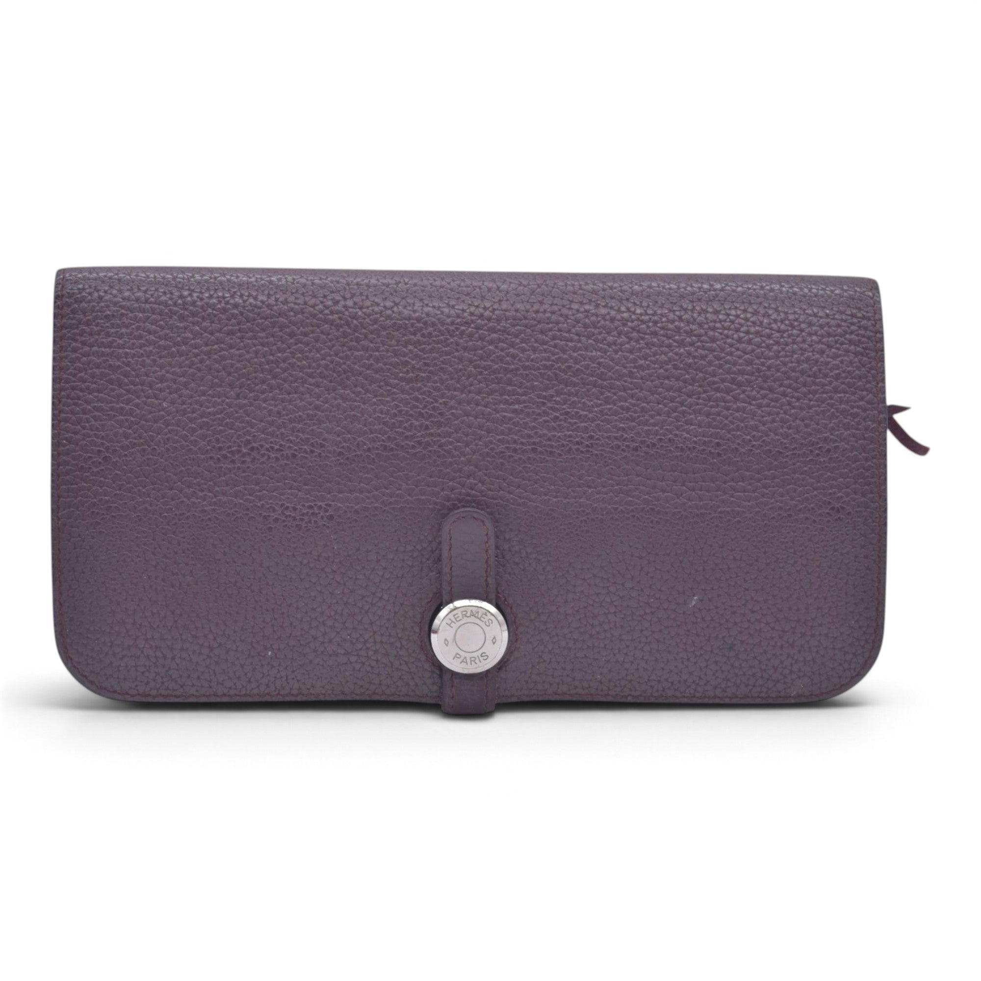 $2150 HERMÈS Veau Togo Dogon Recto Verso Wallet Raisin Plum CONSIGNMENT 10021565