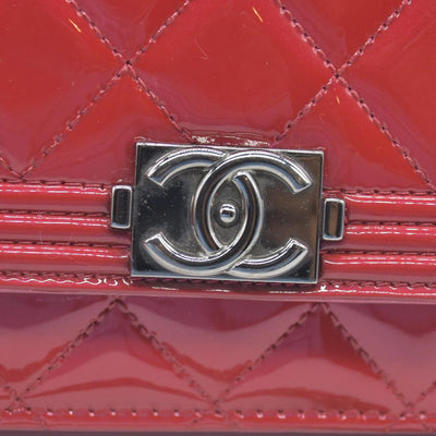 $3350 Chanel Patent Calfskin Quilted Boy Wallet On Chain WOC Fuchsia