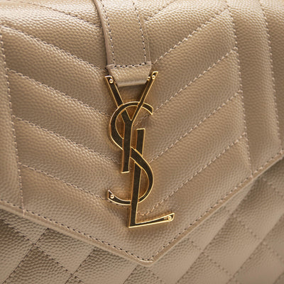 Saint Laurent Envelope Quilted Pebbled Leather Wallet on a Chain Mixed Matelasse YSL