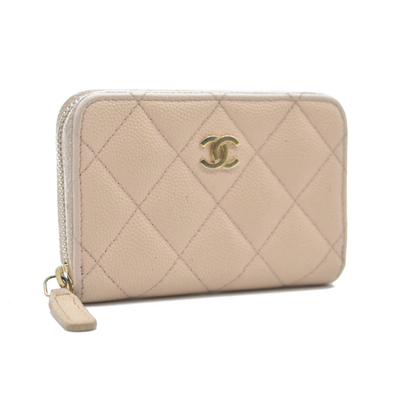 AUCTION $1223 Chanel  Caviar Quilted Zip Around Coin Purse Beige Clair