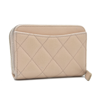 AUCTION $1223 Chanel  Caviar Quilted Zip Around Coin Purse Beige Clair