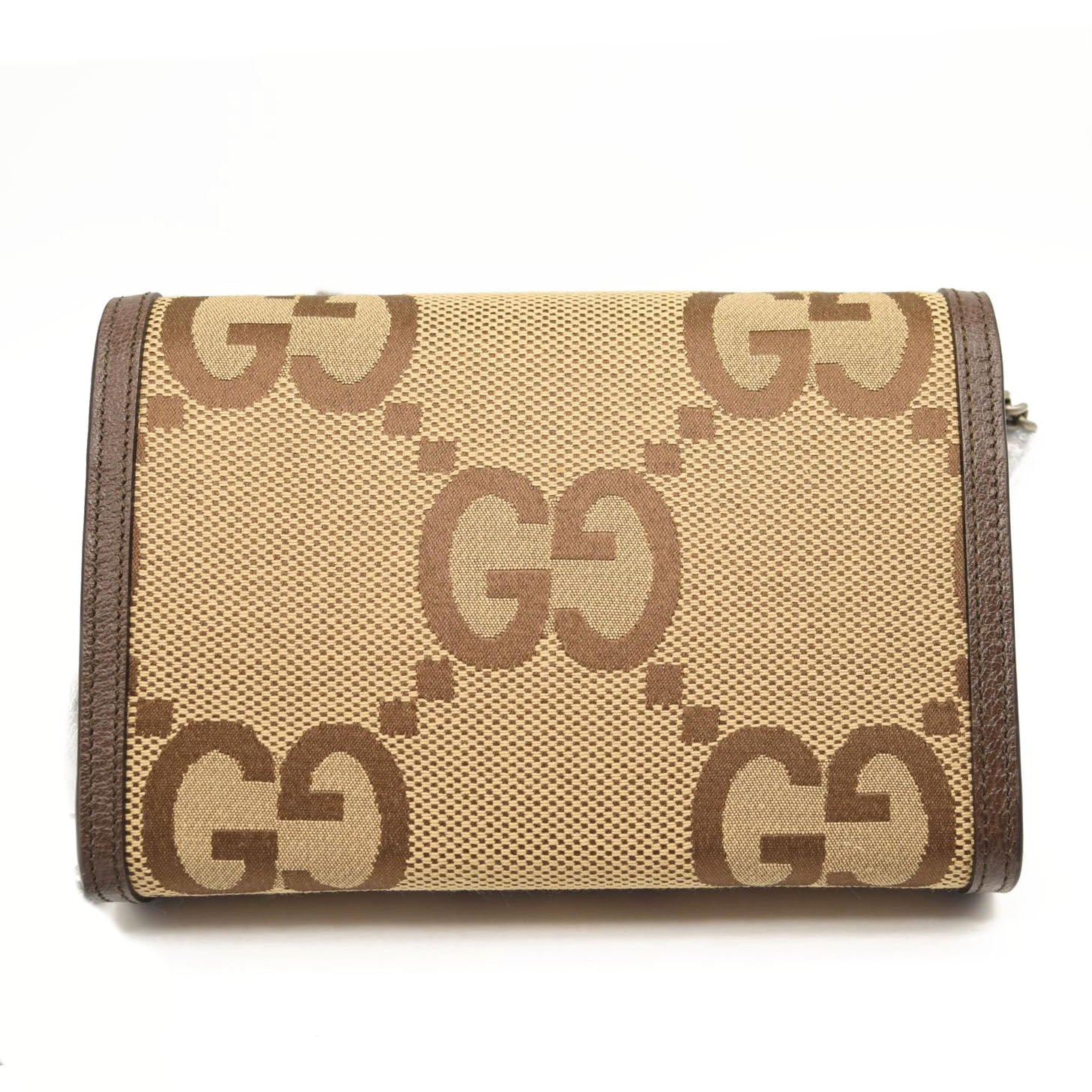 GUCCI Monogram Jumbo GG Textured Dollar Calfskin Mini Dionysus Chain Wallet Camel Ebony New Acero