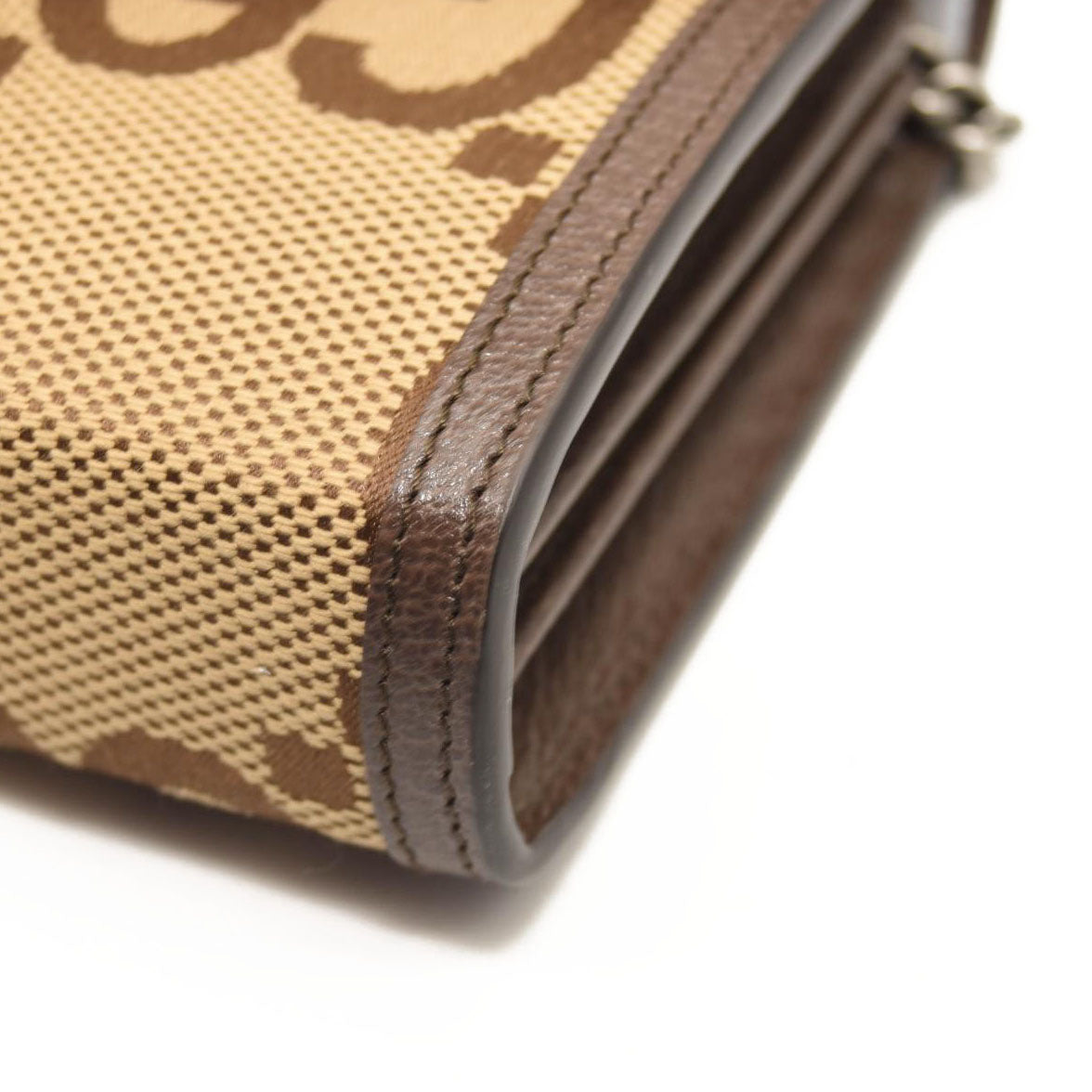 GUCCI Monogram Jumbo GG Textured Dollar Calfskin Mini Dionysus Chain Wallet Camel Ebony New Acero