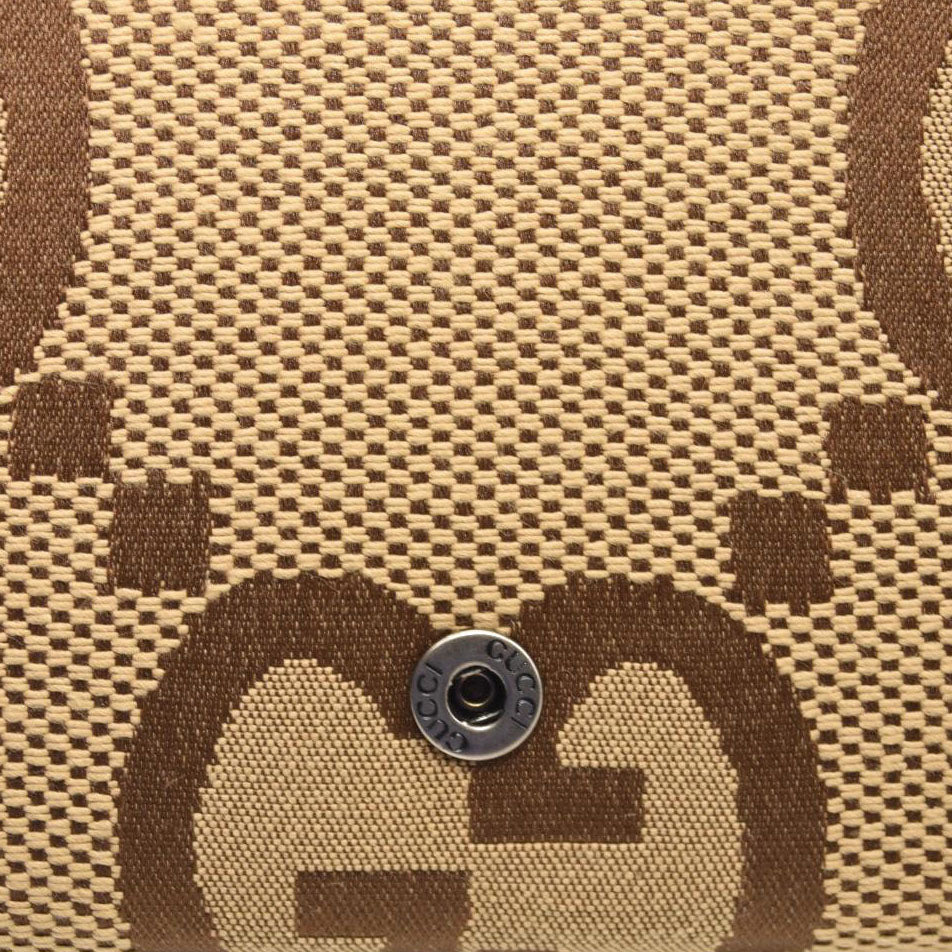 GUCCI Monogram Jumbo GG Textured Dollar Calfskin Mini Dionysus Chain Wallet Camel Ebony New Acero