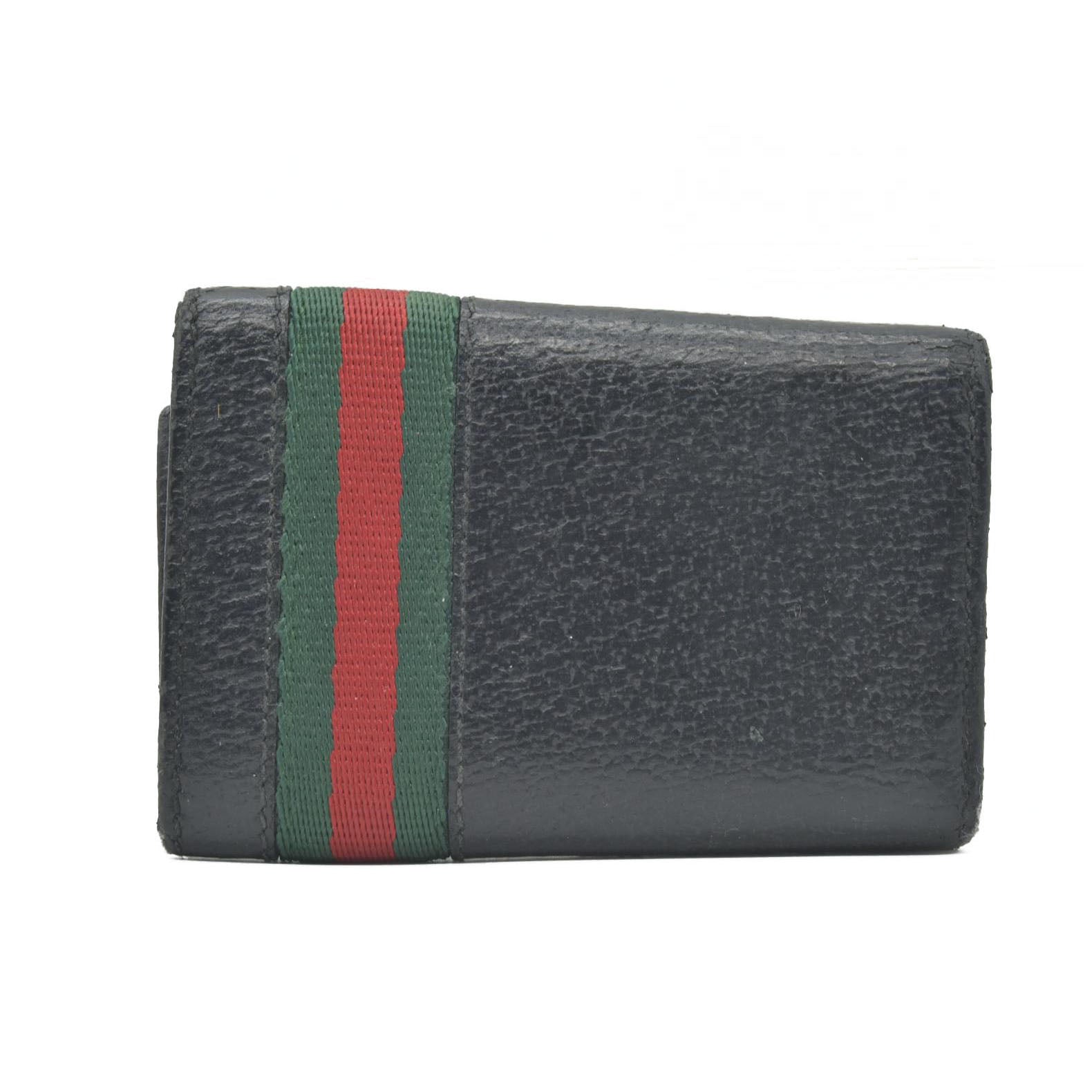 $350 GUCCI Sherry Line Leather 6 Ring Key Case Black