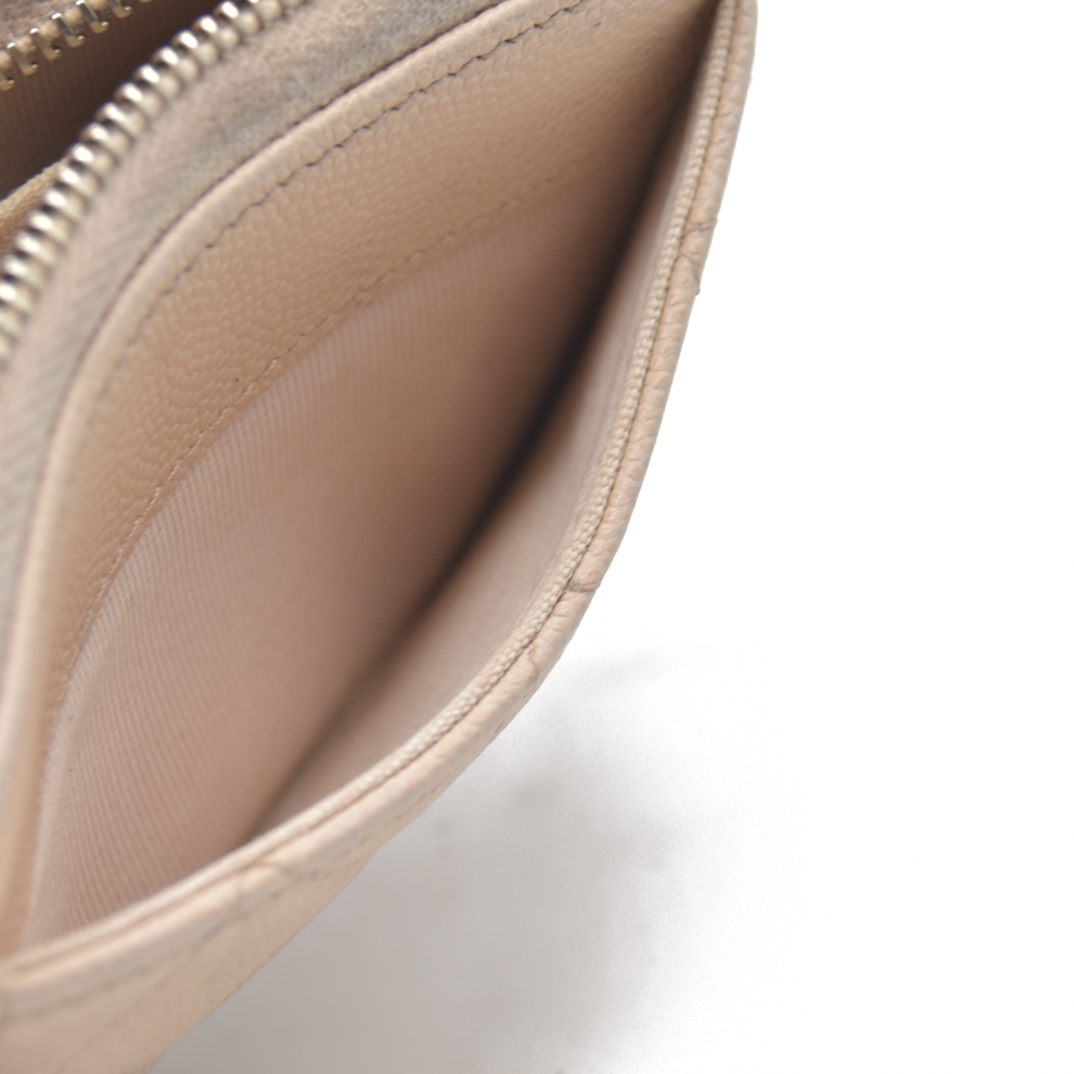 AUCTION $1223 Chanel  Caviar Quilted Zip Around Coin Purse Beige Clair