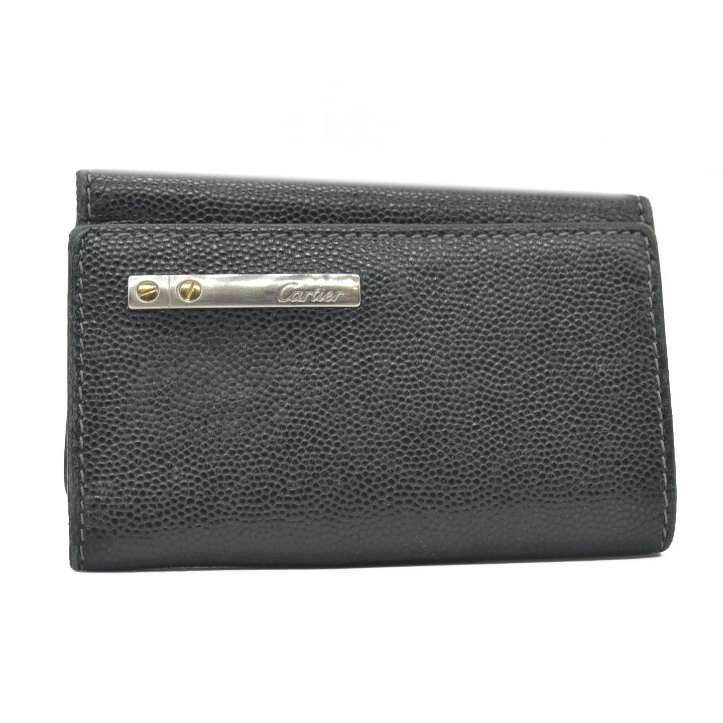 $420 Cartier Santos 6 Ring Key Case Black Leather