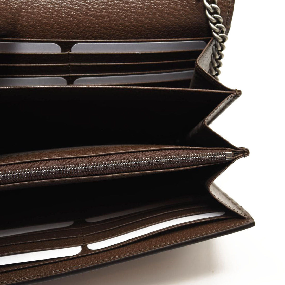 GUCCI Monogram Jumbo GG Textured Dollar Calfskin Mini Dionysus Chain Wallet Camel Ebony New Acero