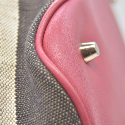 $1150 CONSIGNMENT BURBERRY Canvas Mega Check Medium Ashby Tassel Hobo Cinnamon Red