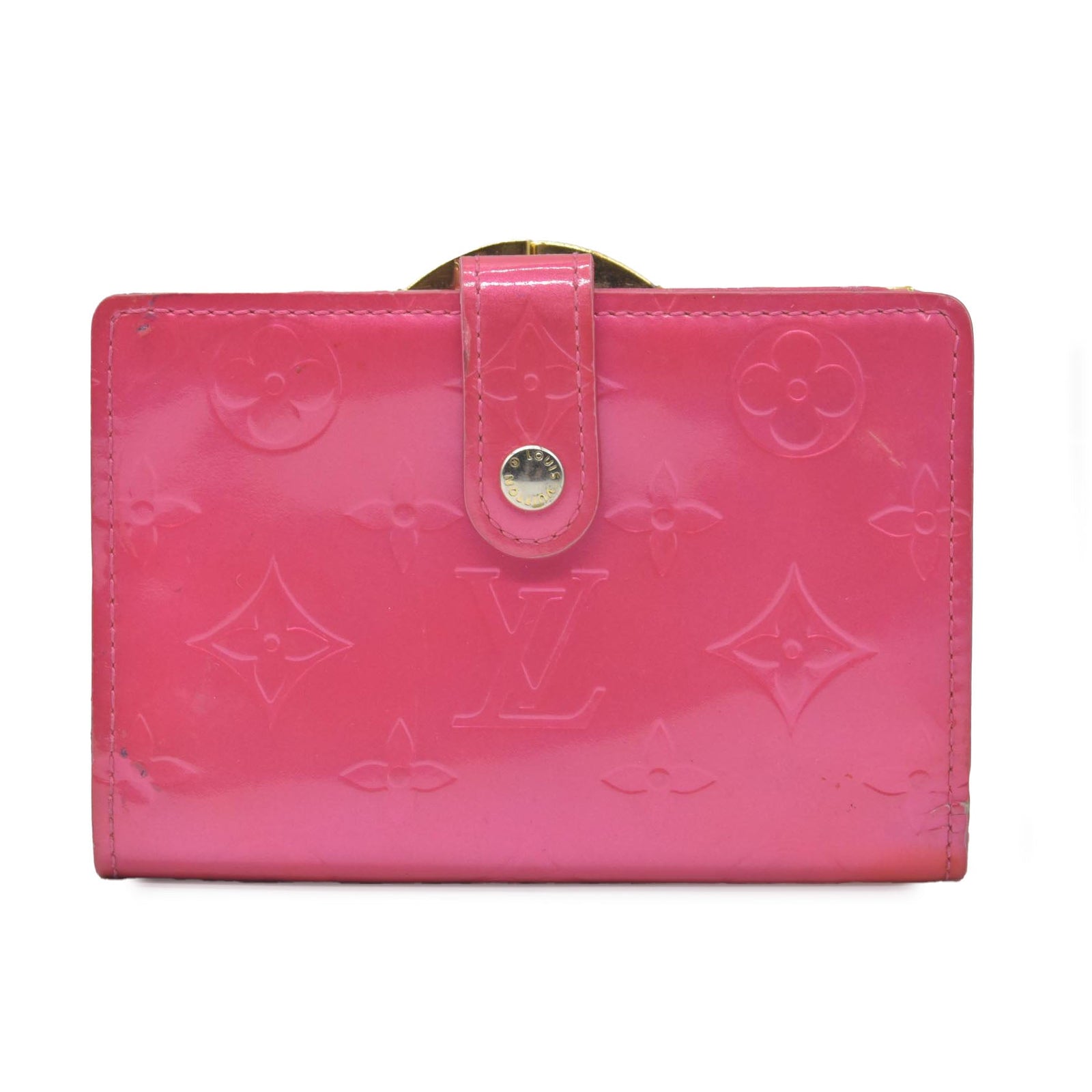 $950 2003 Louis Vuitton Monogram Vernis Pink Kisslock French Wallet MI0013