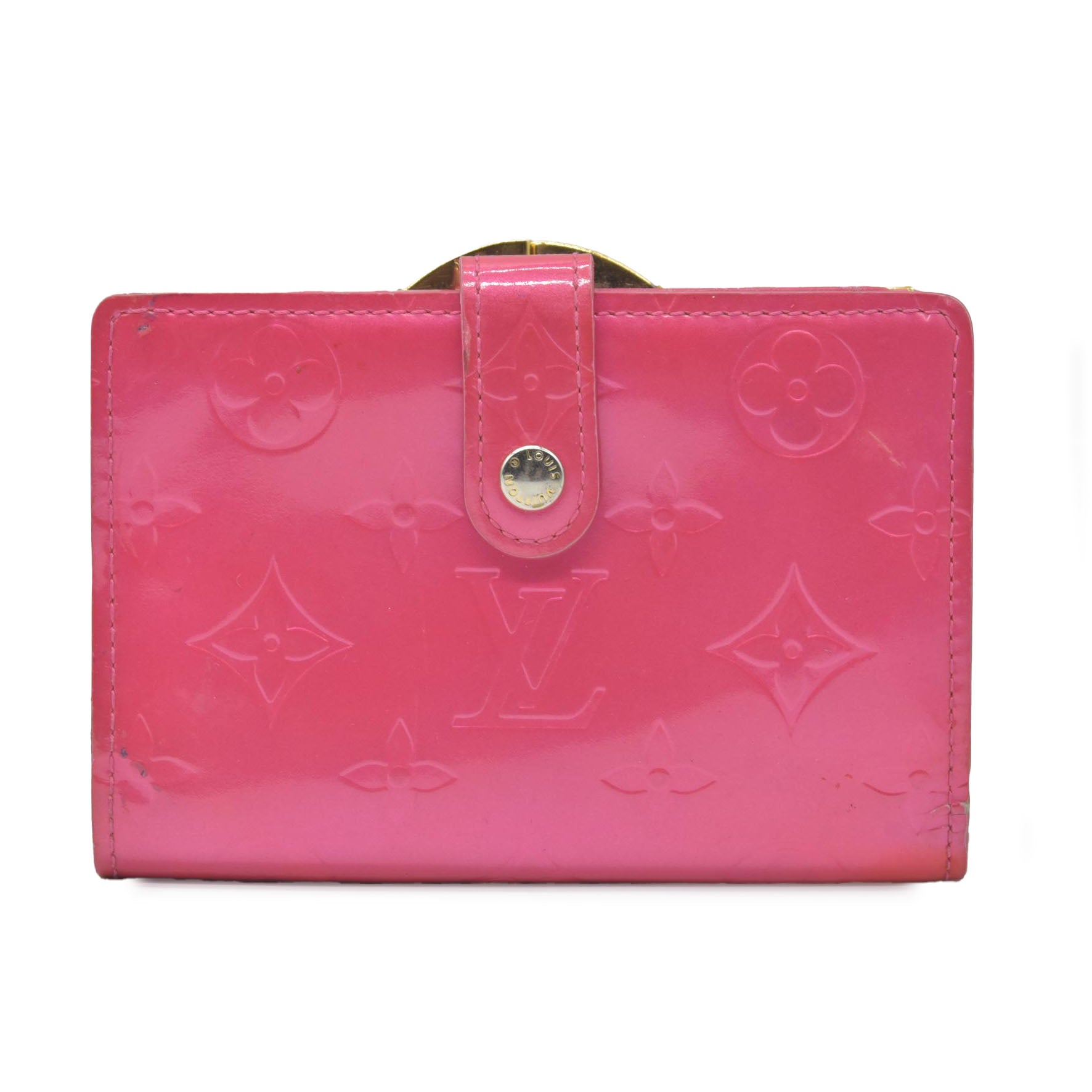 $950 2003 Louis Vuitton Monogram Vernis Pink Kisslock French Wallet MI0013