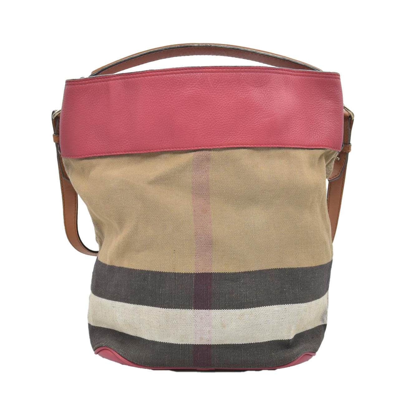 $1150 CONSIGNMENT BURBERRY Canvas Mega Check Medium Ashby Tassel Hobo Cinnamon Red