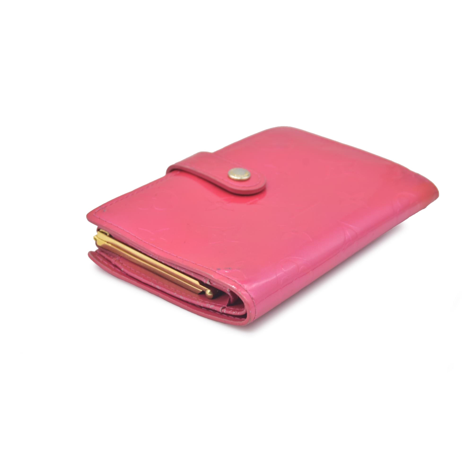 $950 2003 Louis Vuitton Monogram Vernis Pink Kisslock French Wallet MI0013