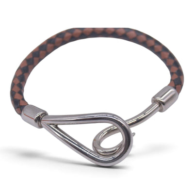$390 HERMÈS Braided Leather Jumbo Hook Bracelet Brown CONSIGNMENT 10021601