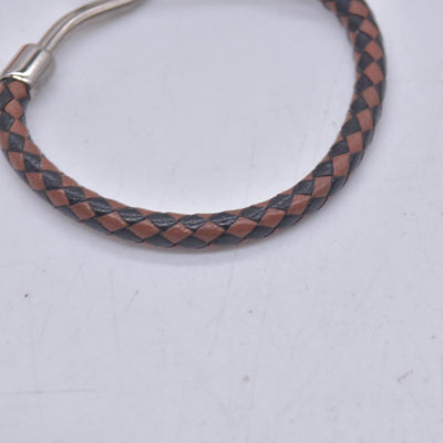 $390 HERMÈS Braided Leather Jumbo Hook Bracelet Brown CONSIGNMENT 10021601