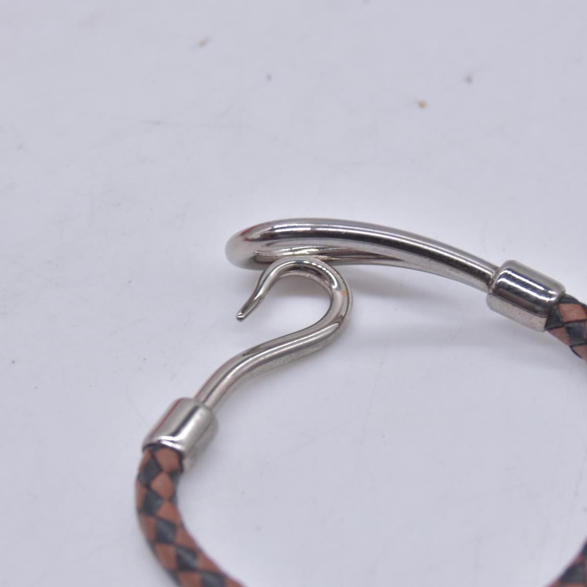 $390 HERMÈS Braided Leather Jumbo Hook Bracelet Brown CONSIGNMENT 10021601