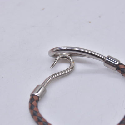 $390 HERMÈS Braided Leather Jumbo Hook Bracelet Brown CONSIGNMENT 10021601