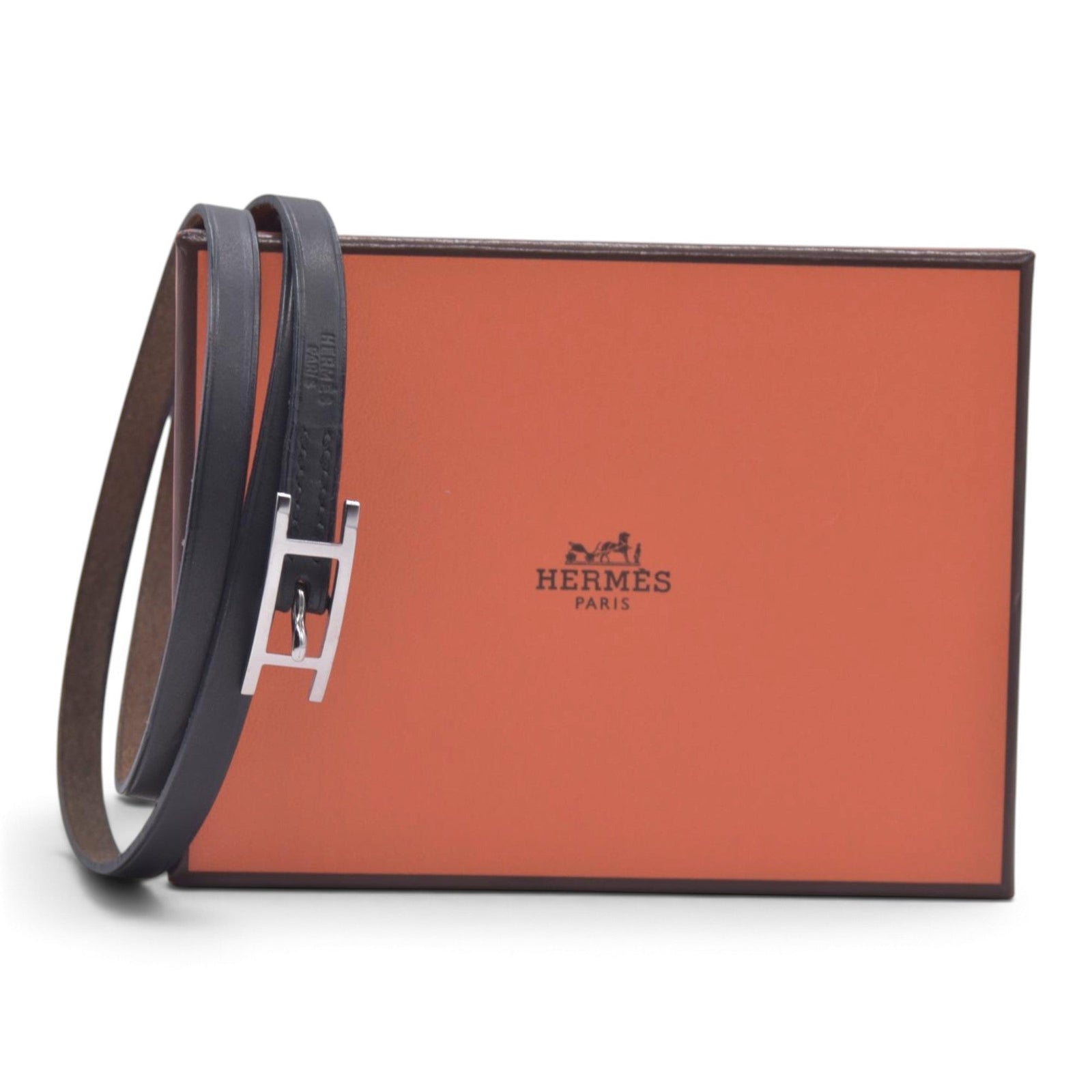 $390 HERMÈS Box Calf Behapi Double Tour Bracelet Black CONSIGNMENT 10021595