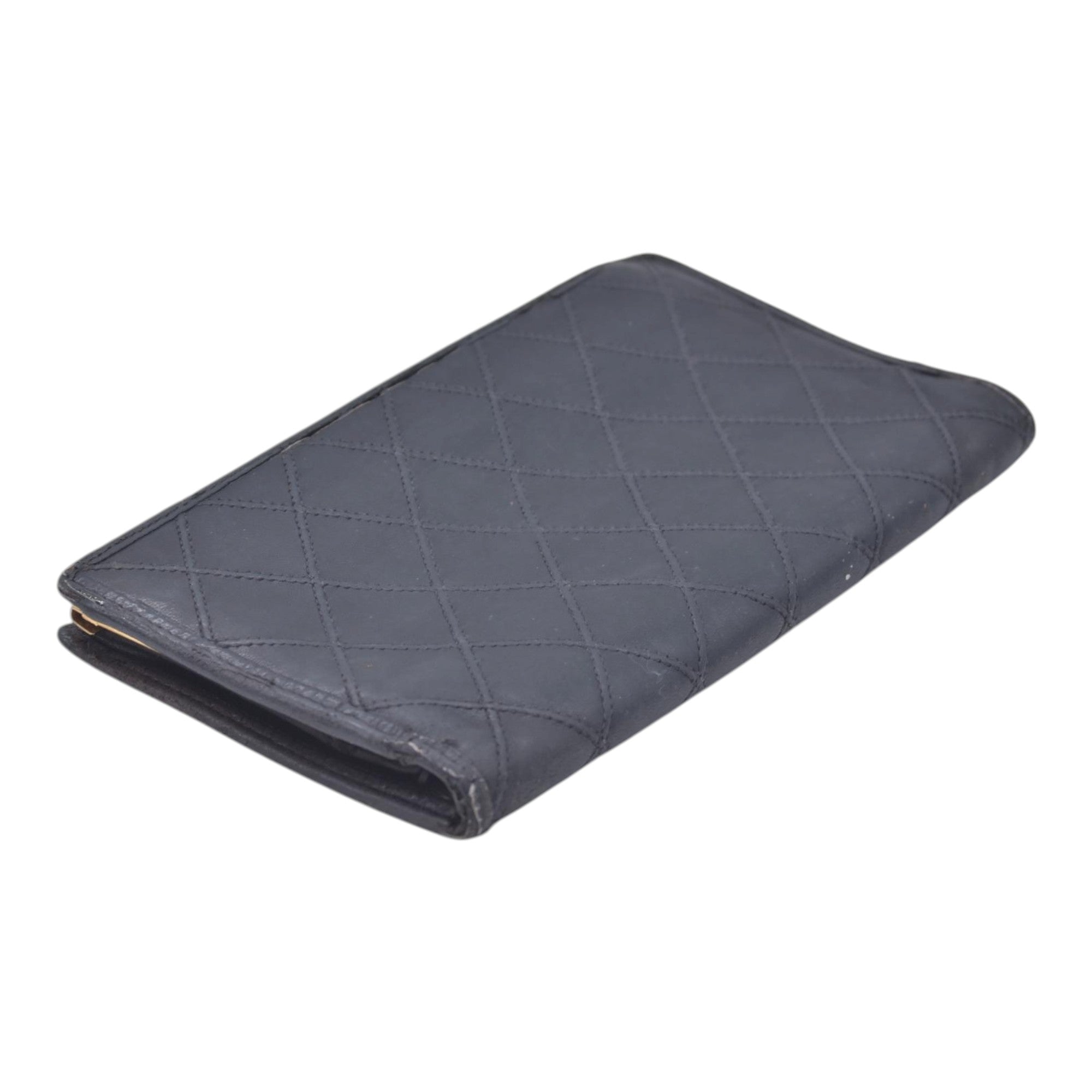 $950 CHANEL Black Quilted Leather Bifold Flap Wallet CONSIGNMENT 10021581