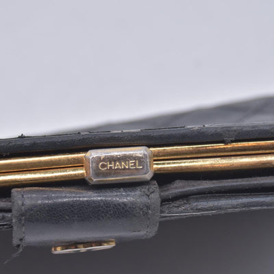 $950 CHANEL Black Quilted Leather Bifold Flap Wallet CONSIGNMENT 10021581
