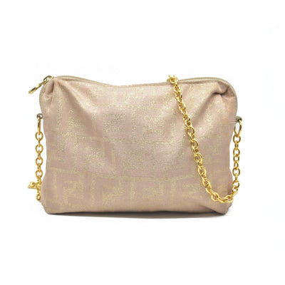 $1075 FENDI Chain Zucca Canvas Shoulder Bag Beige