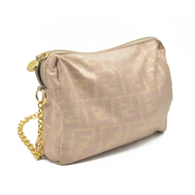 $1075 FENDI Chain Zucca Canvas Shoulder Bag Beige