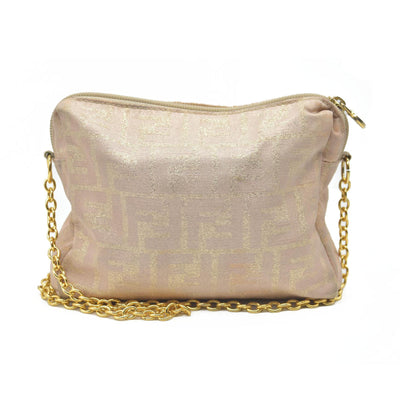$1075 FENDI Chain Zucca Canvas Shoulder Bag Beige