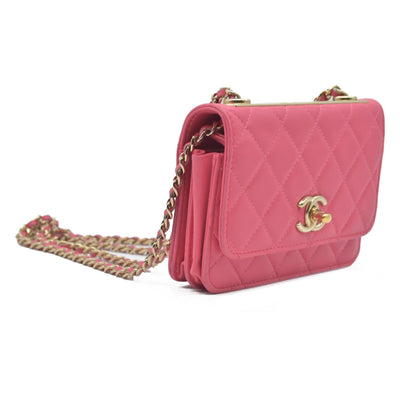 Chanel Lambskin Quilted Mini Trendy CC Wallet On Chain WOC Pink