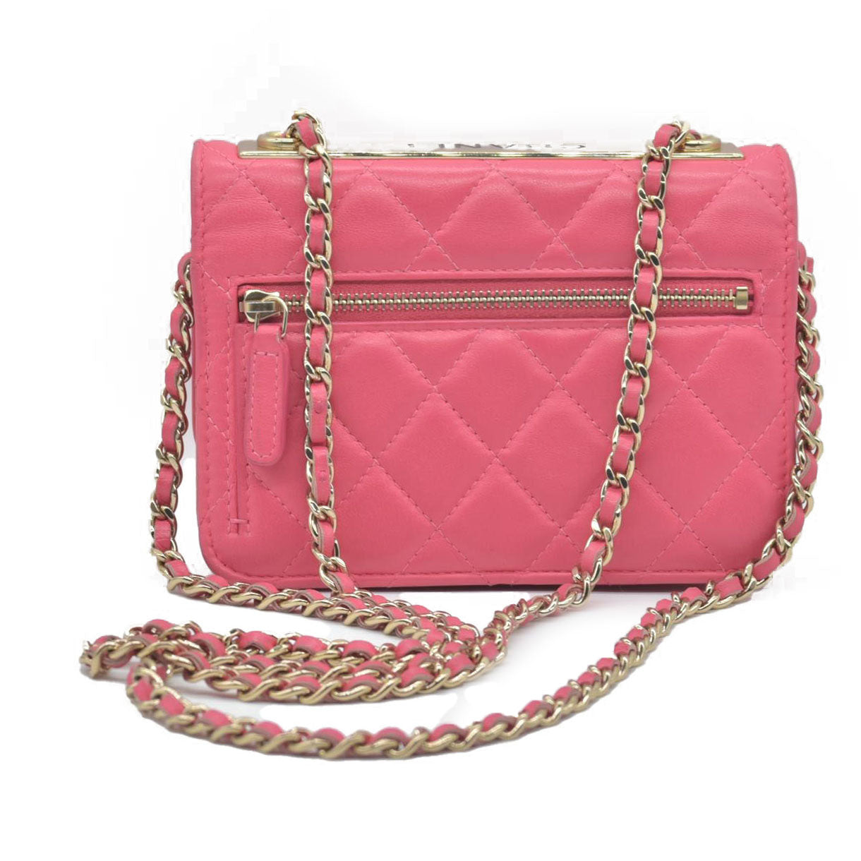 Chanel Lambskin Quilted Mini Trendy CC Wallet On Chain WOC Pink