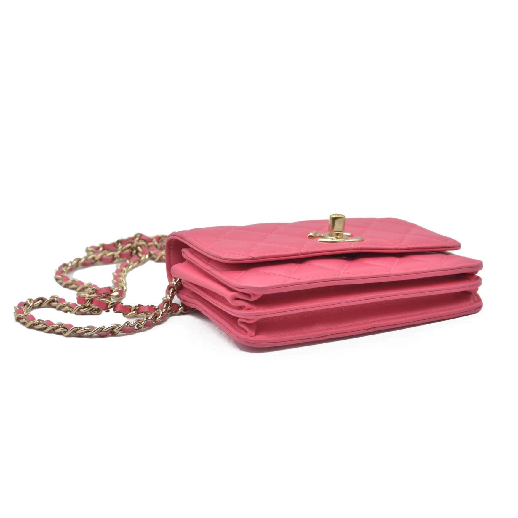 Chanel Lambskin Quilted Mini Trendy CC Wallet On Chain WOC Pink