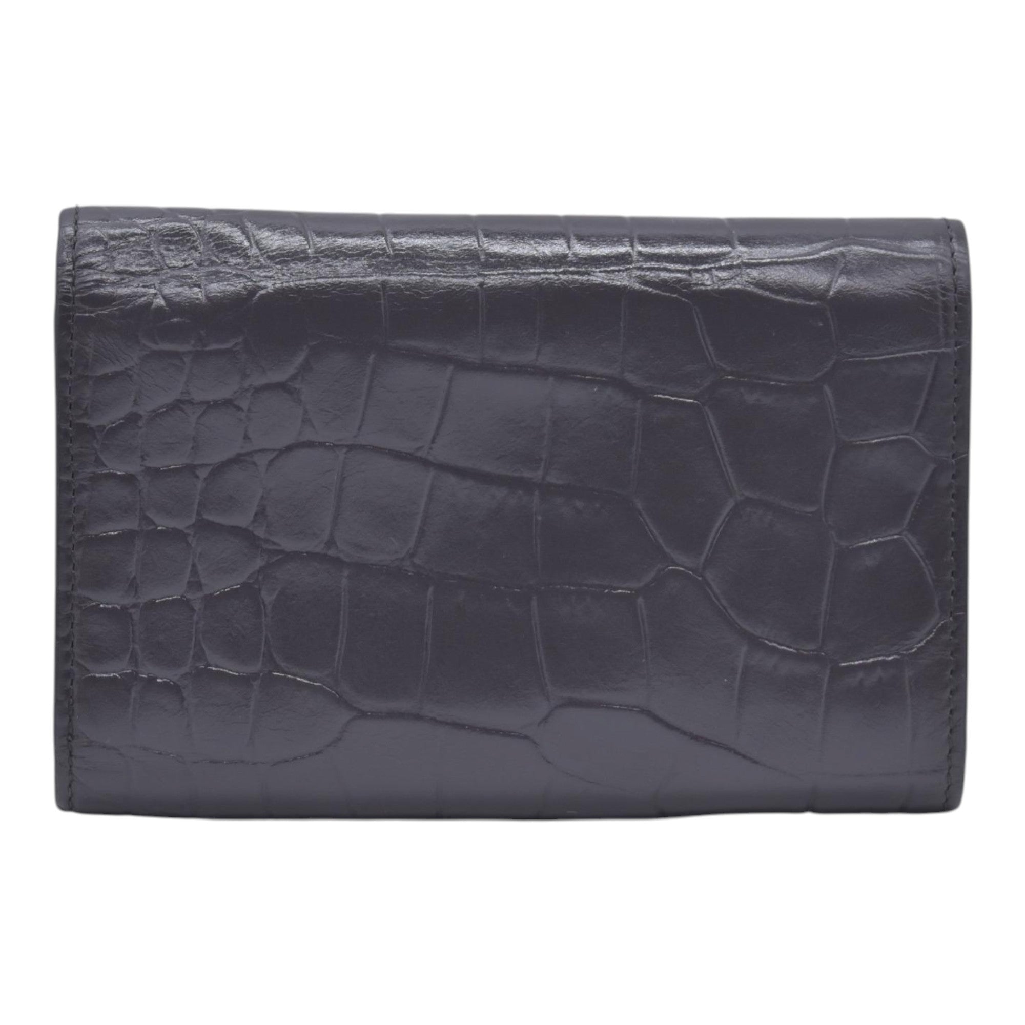 $380 MCM Embossed Crocodile Leather Logo Plaque Medium Flap Wallet Grey CONSIGNMENT 10021594