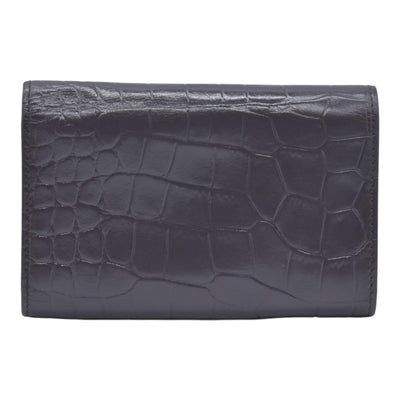 $380 MCM Embossed Crocodile Leather Logo Plaque Medium Flap Wallet Grey CONSIGNMENT 10021594