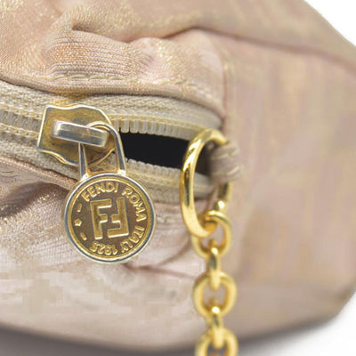 $1075 FENDI Chain Zucca Canvas Shoulder Bag Beige