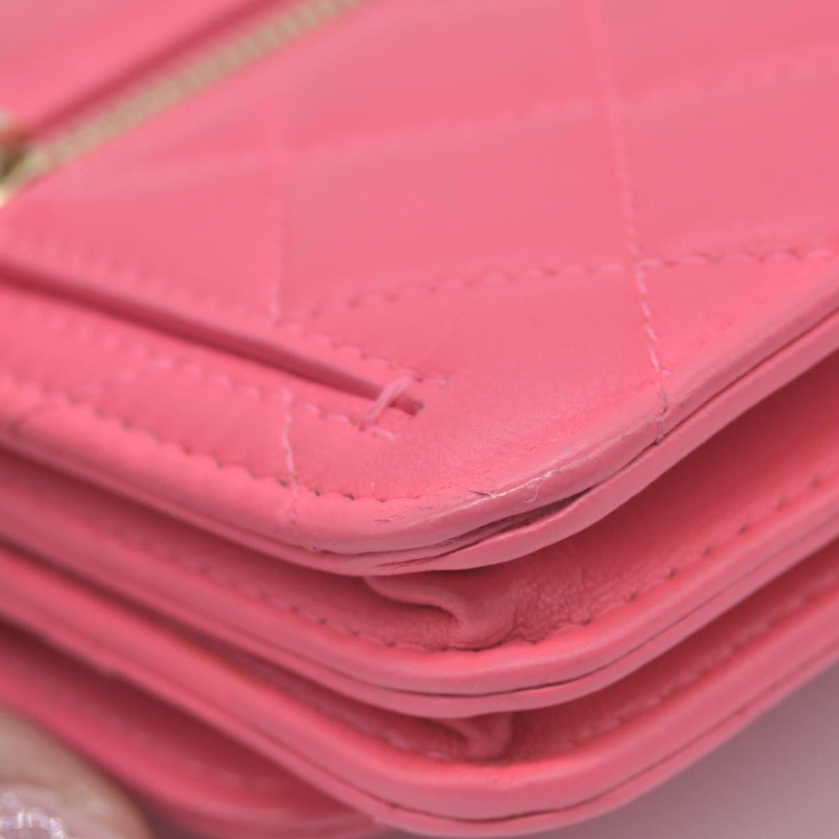 Chanel Lambskin Quilted Mini Trendy CC Wallet On Chain WOC Pink