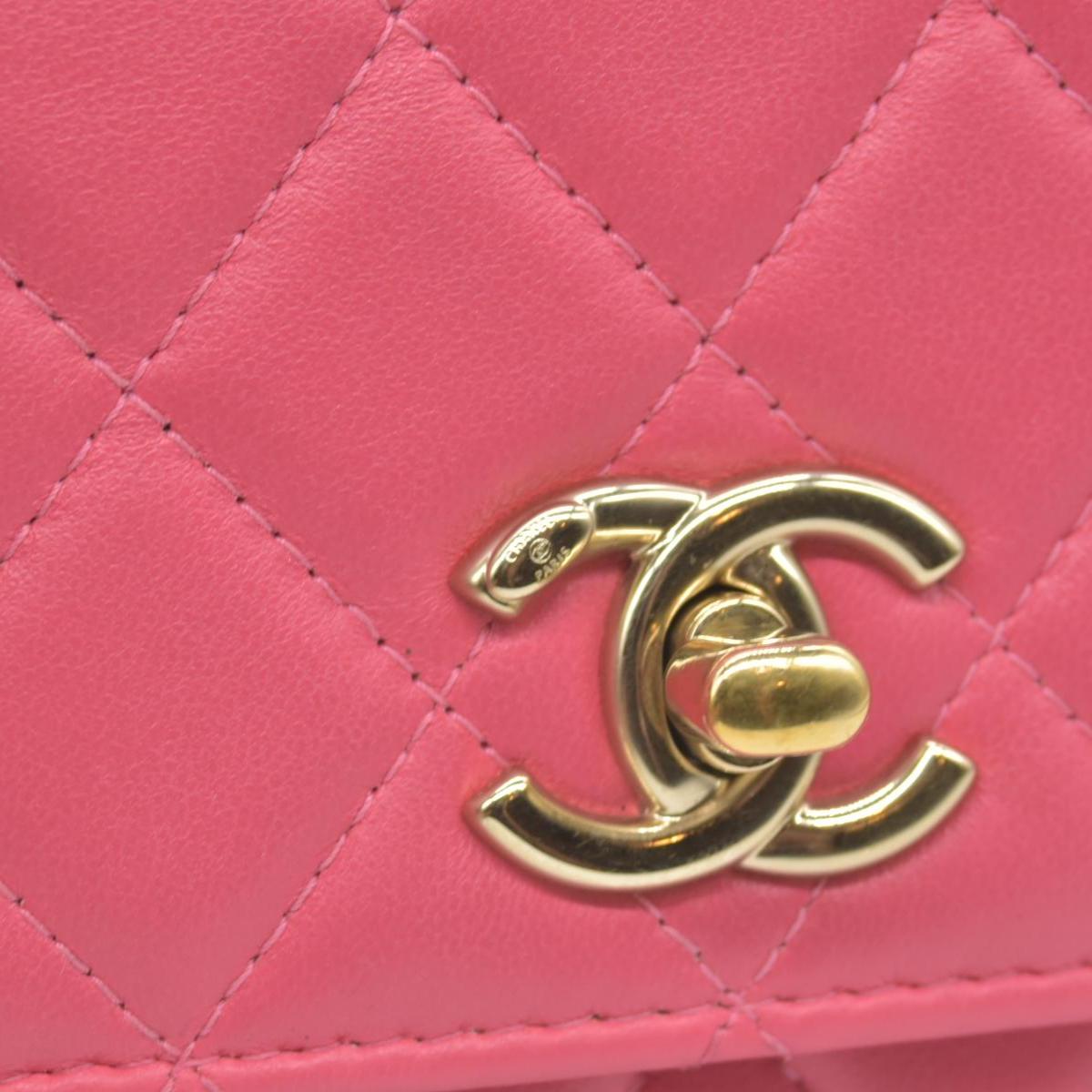Chanel Lambskin Quilted Mini Trendy CC Wallet On Chain WOC Pink