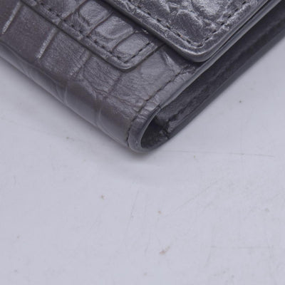 $380 MCM Embossed Crocodile Leather Logo Plaque Medium Flap Wallet Grey CONSIGNMENT 10021594