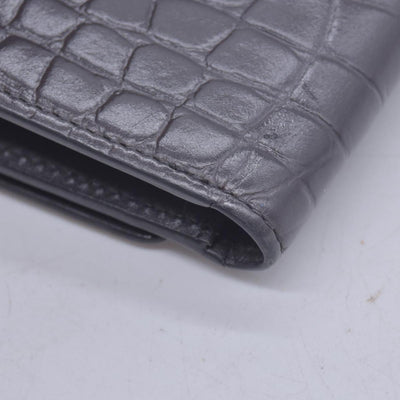 $380 MCM Embossed Crocodile Leather Logo Plaque Medium Flap Wallet Grey CONSIGNMENT 10021594