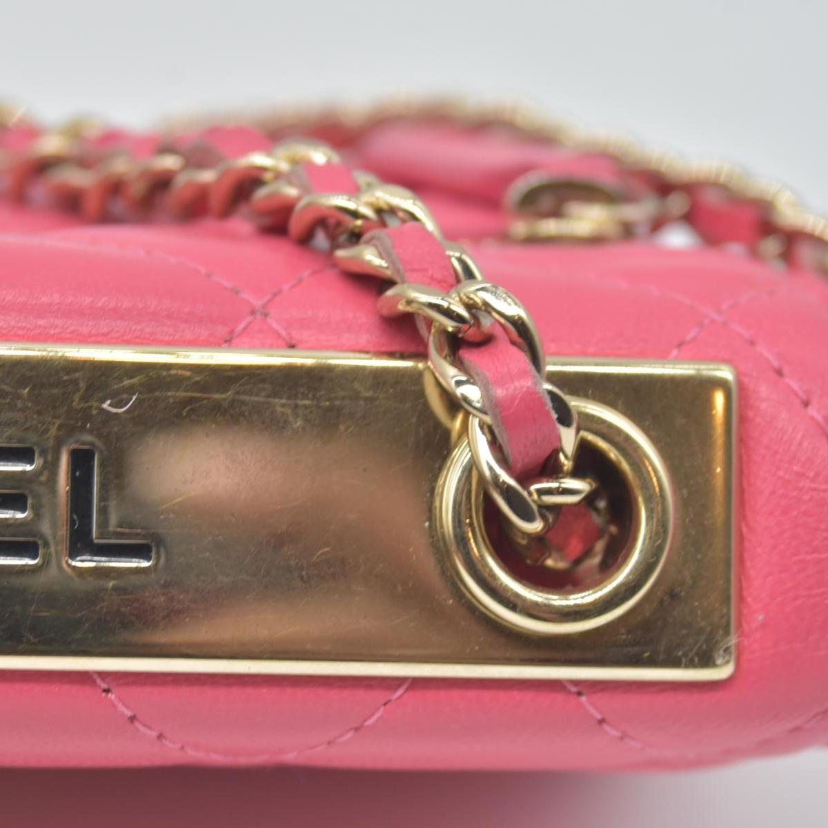 Chanel Lambskin Quilted Mini Trendy CC Wallet On Chain WOC Pink
