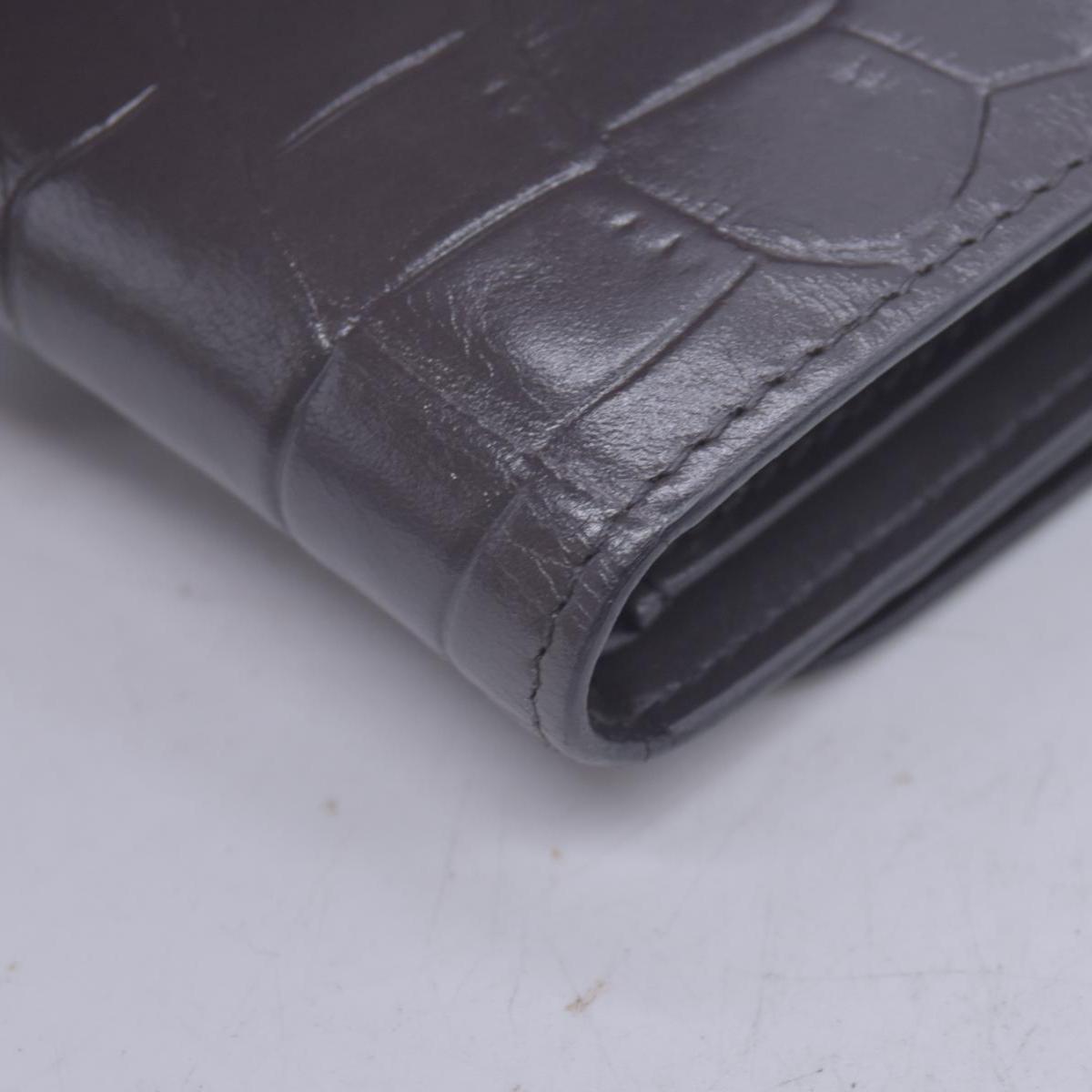 $380 MCM Embossed Crocodile Leather Logo Plaque Medium Flap Wallet Grey CONSIGNMENT 10021594