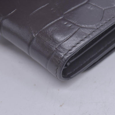 $380 MCM Embossed Crocodile Leather Logo Plaque Medium Flap Wallet Grey CONSIGNMENT 10021594