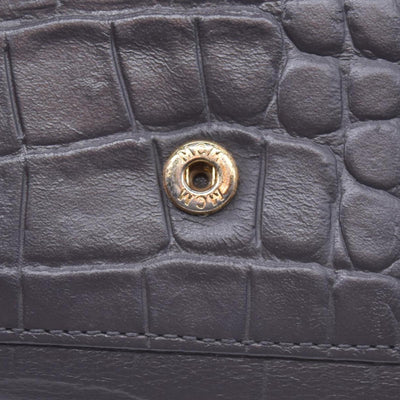 $380 MCM Embossed Crocodile Leather Logo Plaque Medium Flap Wallet Grey CONSIGNMENT 10021594